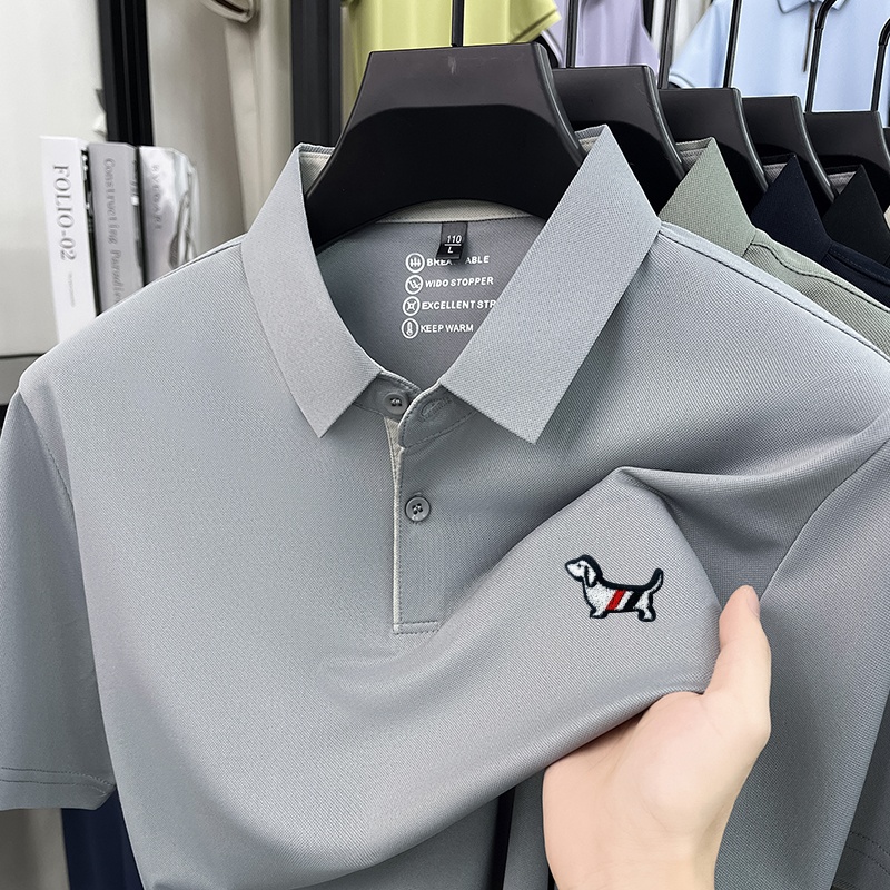 Polo Shirt Pique - เสื้อโปโลแขนสั้นผู้ชาย ผ้าโพลีเอสเตอร์ผสมสแปนเด็กซ์ ปักลายสุนัขพันธุ์ดัชชุนด์ ระบายอากาศได้ดี สไตล์ลำลอง ธุรกิจ