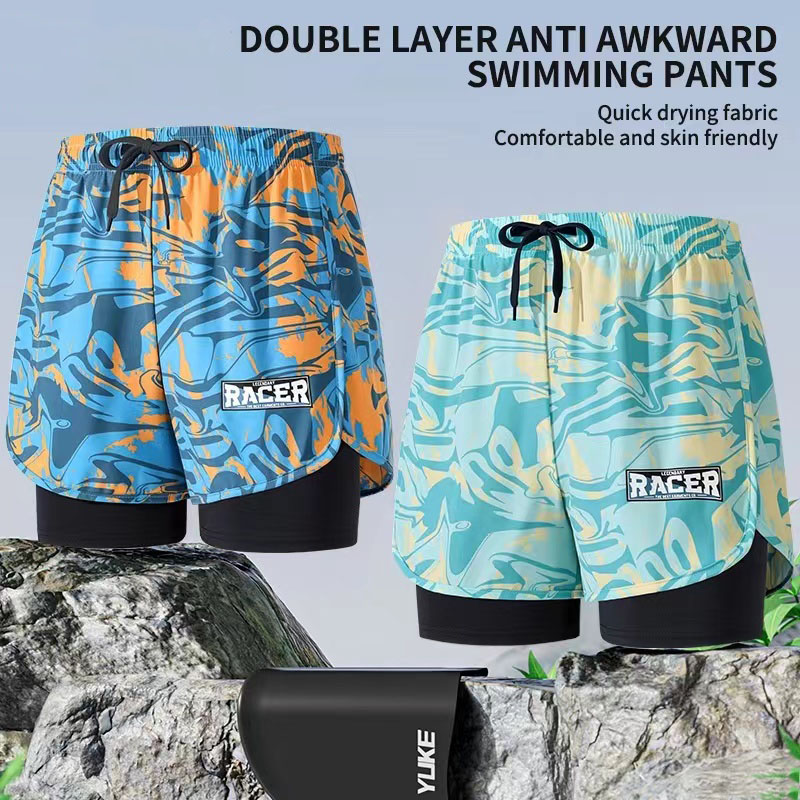 Swim Trunk Quick Dry - กางเกงว่ายน้ำสำหรับผู้ใหญ่กางเกงว่ายน้ำแบบแห้งเร็วสองชั้นของผู้ชายกางเกงว่ายน้ำขนาดใหญ่สำหรับนักเรียน