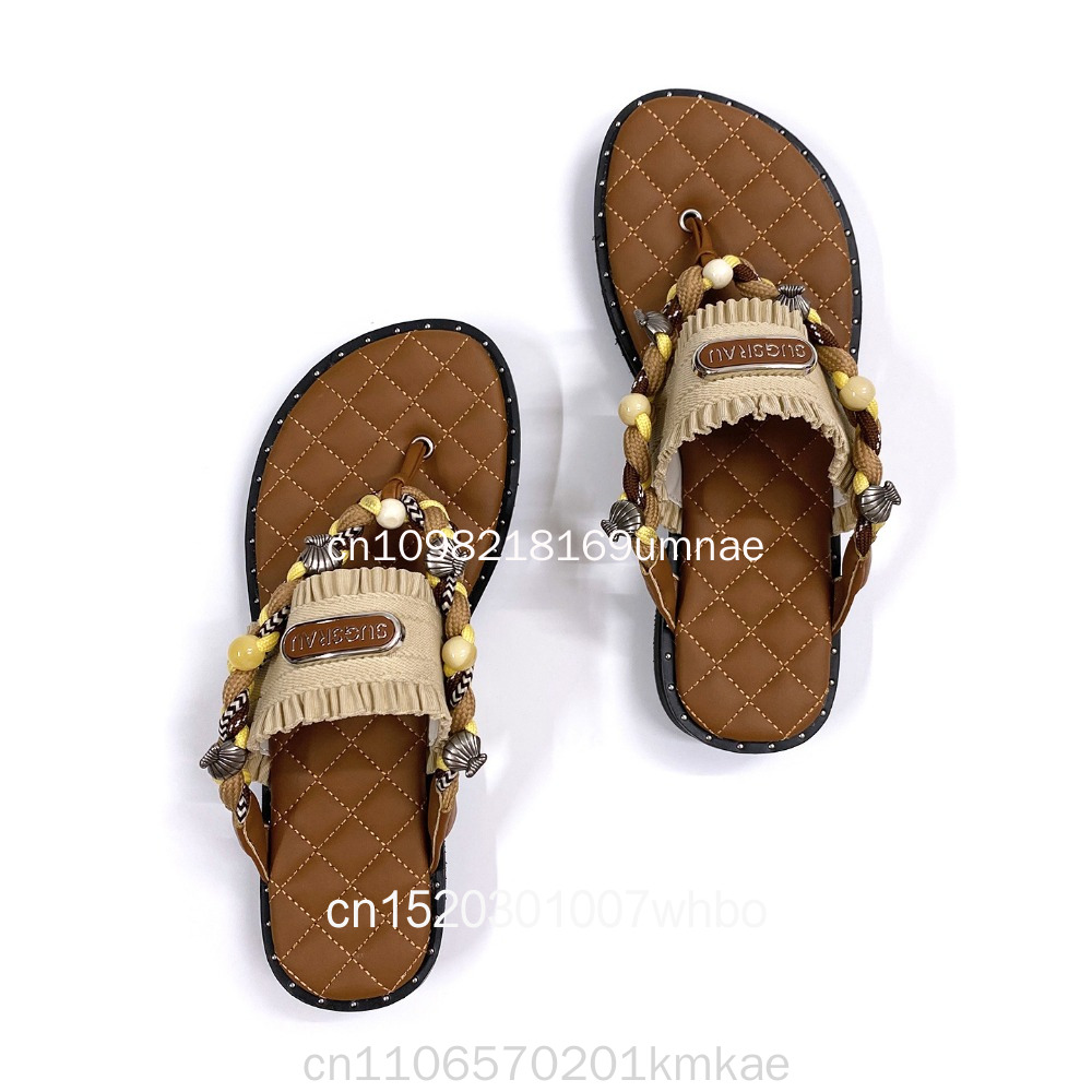 รองเท้าแตะสตรีแบบทอสไตล์เรโทรใ - Flip Flop Leather Men บทวิจารณ์และราคา