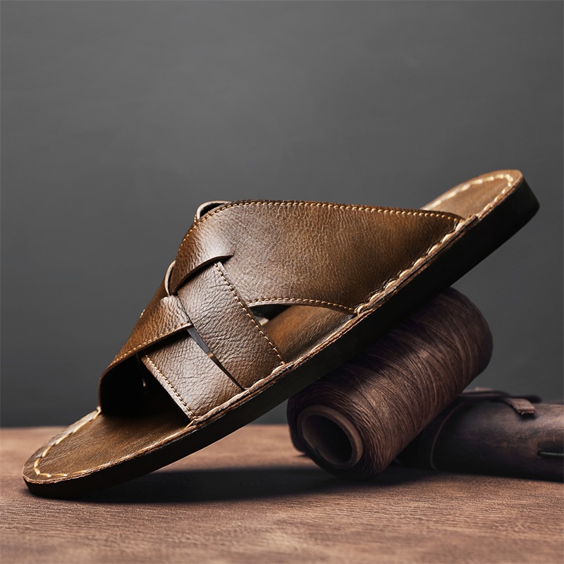 แฟชั่นรองเท้าแตะหนังแท้ผู้ชายฤ - Flip Flop Leather Men บทวิจารณ์และราคา