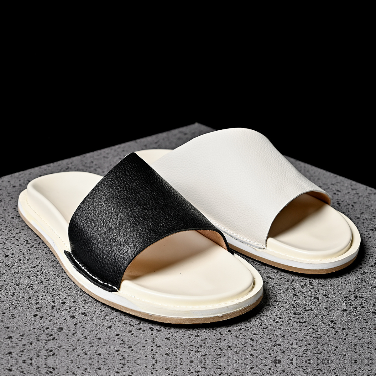 คุณภาพสูงผู้ชายรองเท้าแตะหนังแ - Flip Flop Leather Men บทวิจารณ์และราคา